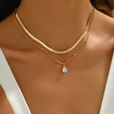 Layered Necklace, 14K Golden Plated, Cubic Zirconia Pendant
