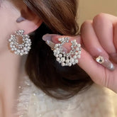 French Vintage-Inspired Luxurious Faux-Pearl Irregular Round Earrings for Women