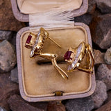 Copper Hoop Earrings with Red & Clear Gemstone