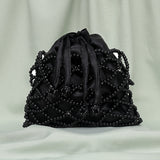Women Black Pearl Clutch Wedding Hand Bag