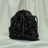 Women Black Pearl Clutch Wedding Hand Bag