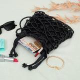 Women Black Pearl Clutch Wedding Hand Bag