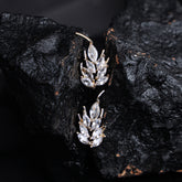 Fancy stylish Golden White Leaf zircon Earrings