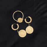 Queen Brass Plated Stainless Steel Golden Earrings With Moveable queen ring