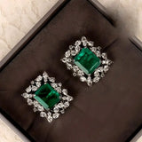 Green Square Zirconia Stud Earrings for Women