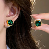 Geometric Square Design Glass Inlay Fashion Dual-Wear Stud Earrings