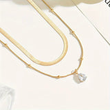 Layered Necklace, 14K Golden Plated, Cubic Zirconia Pendant