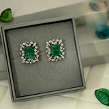 Green Square Zirconia Stud Earrings for Women