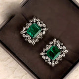 Green Square Zirconia Stud Earrings for Women