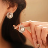 Jade Round Imitation Pearl Earrings