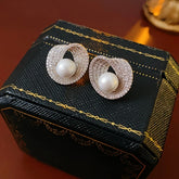 Jade Round Imitation Pearl Earrings