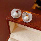 Jade Round Imitation Pearl Earrings