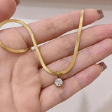 Golden Plated Stainless Steel Necklace with Sparkling Synthetic Cubic Zirconia Pendantd