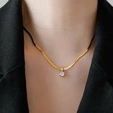 Golden Plated Stainless Steel Necklace with Sparkling Synthetic Cubic Zirconia Pendantd