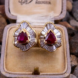 Copper Hoop Earrings with Red & Clear Gemstone