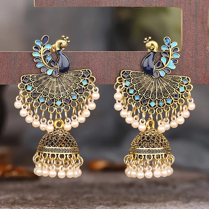 Blue Peacock Jhumka Earrings