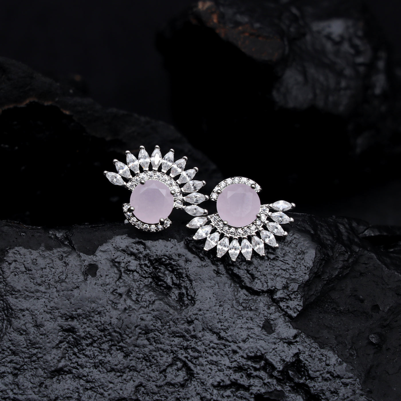 Baby Pink American Diamond Stud For Women