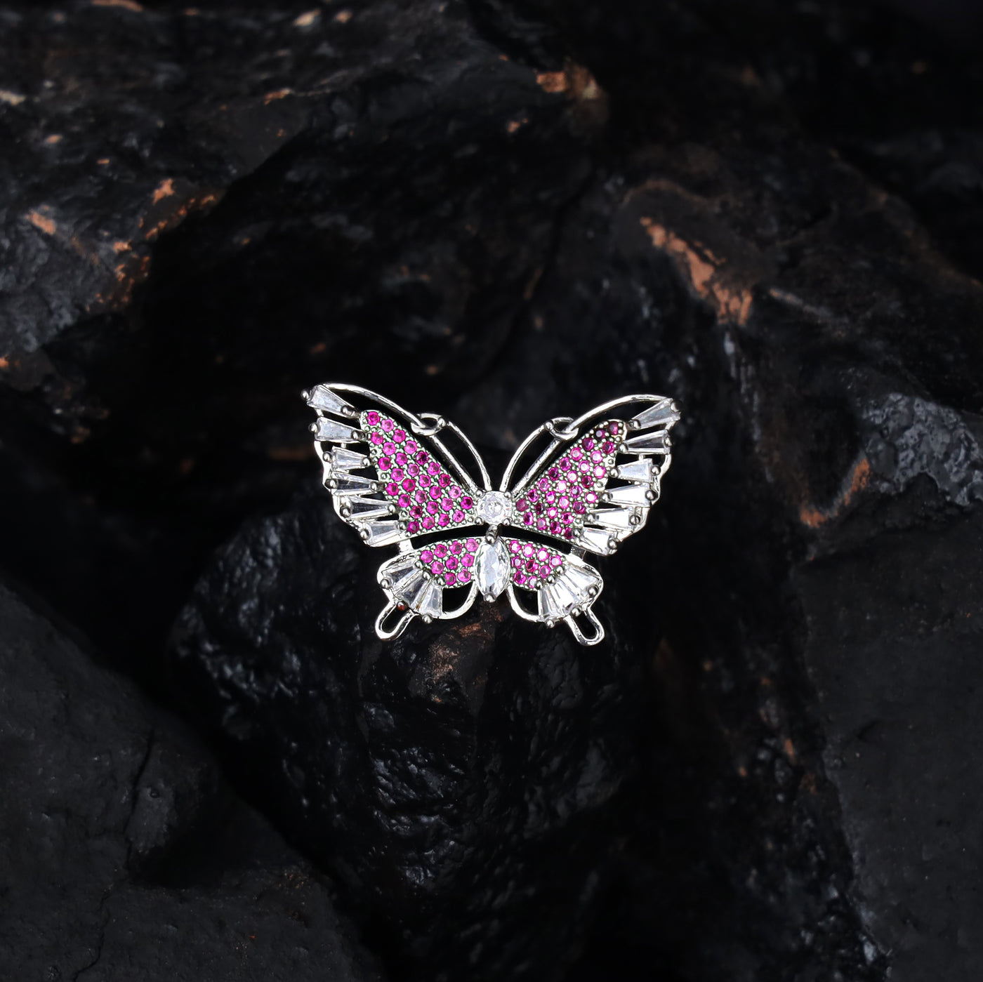 Colorful Butterfly AD Ring For Women Rose Gold Filled Alloy With CZ Inlaid