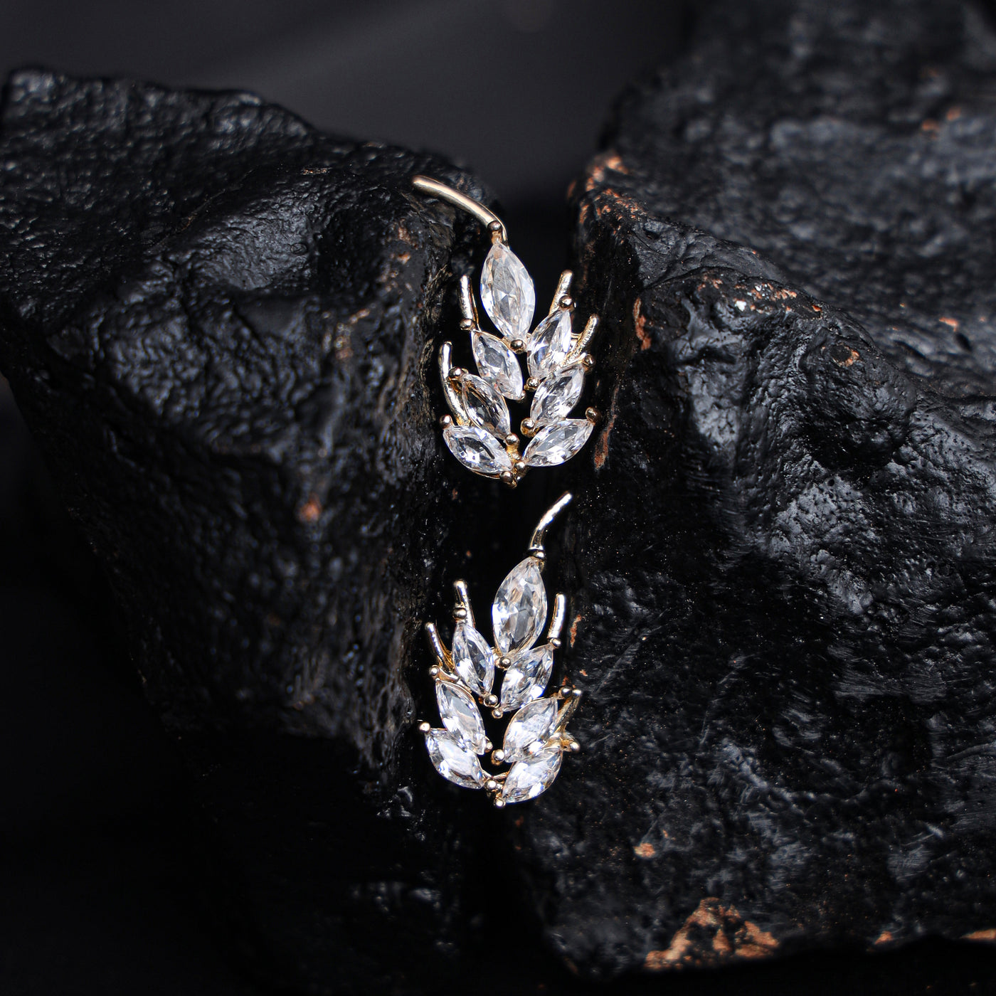 Fancy stylish Golden White  Leaf zircon Earrings