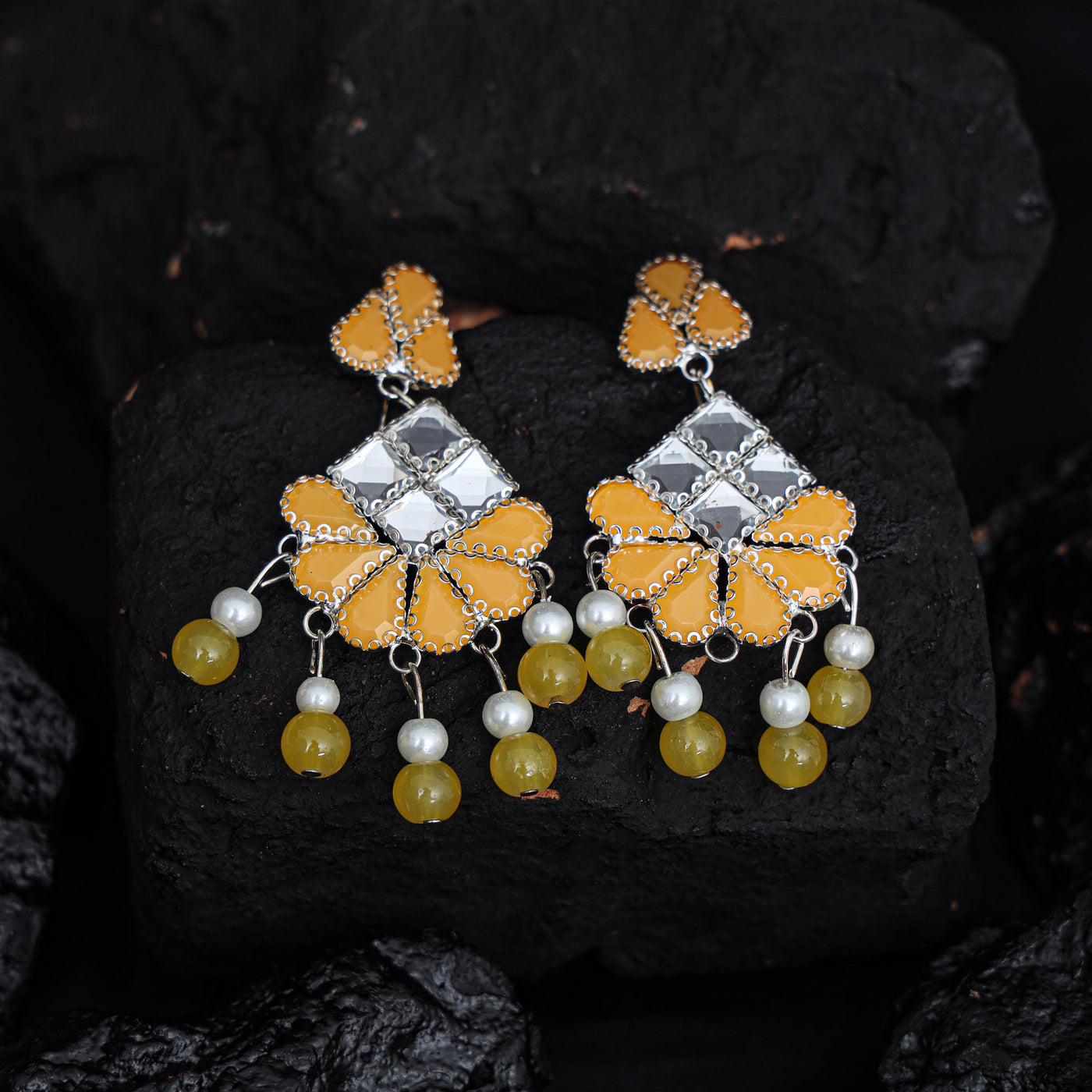 Yellow light weight kundan earnings for women