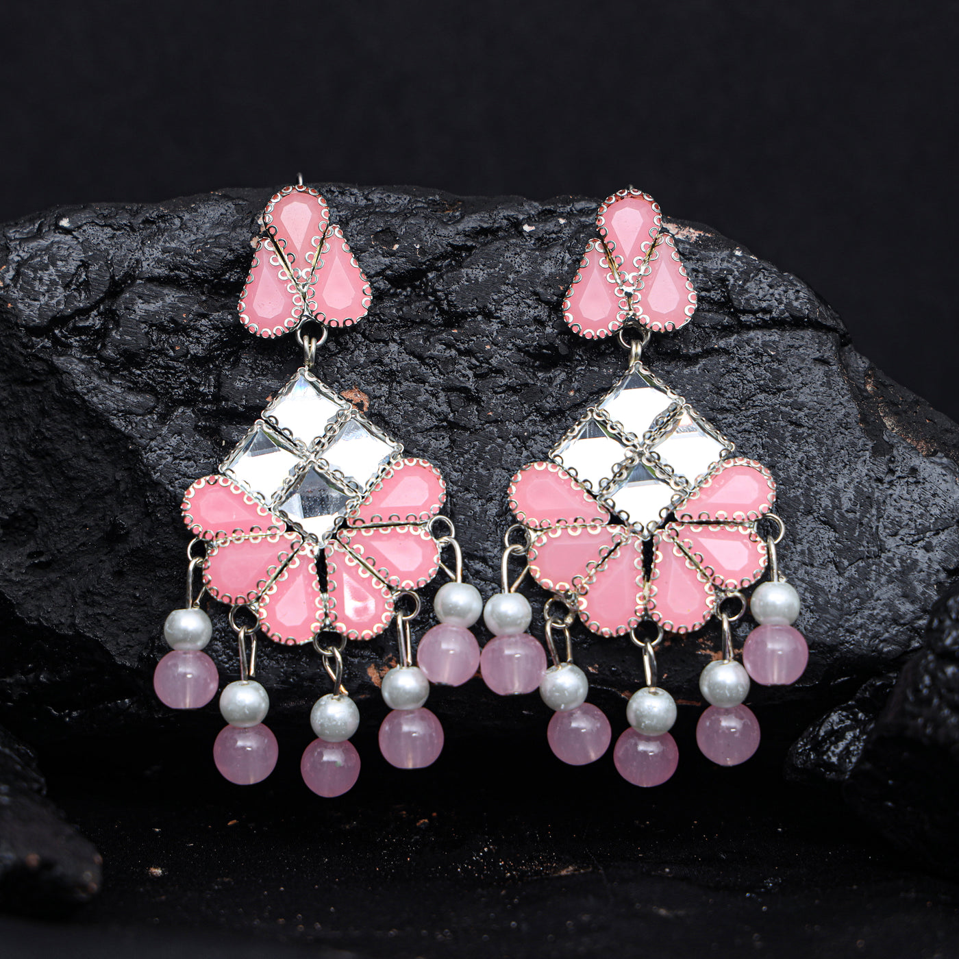 Fancy Pink Color Kundan Earrings for Women