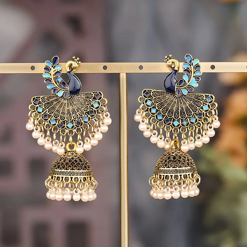 Blue Peacock Jhumka Earrings