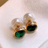 Geometric Square Design Glass Inlay Fashion Dual-Wear Stud Earrings