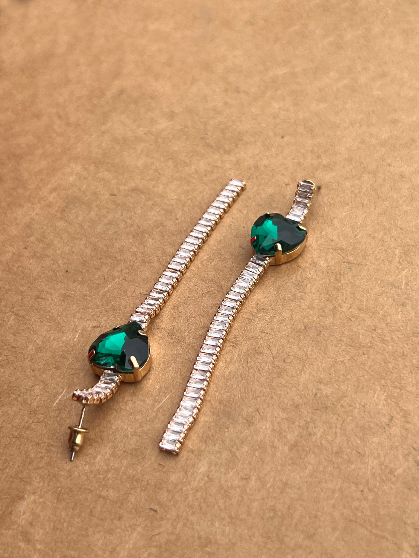 Brass platted green long zircon earrings for women