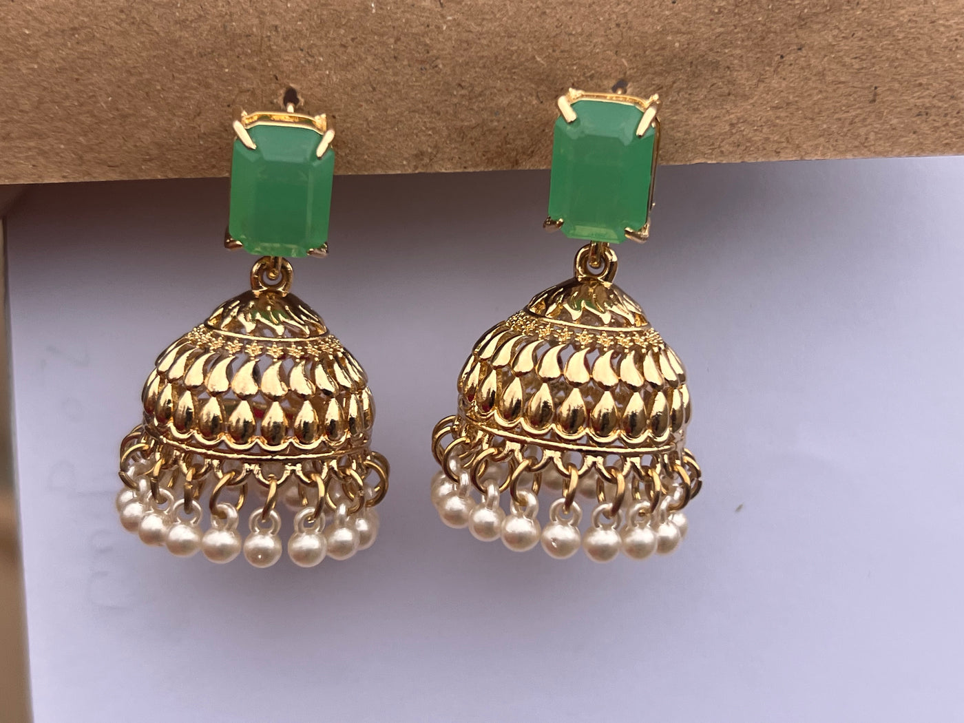 Beautiful Mint Green Jhumka Earrings