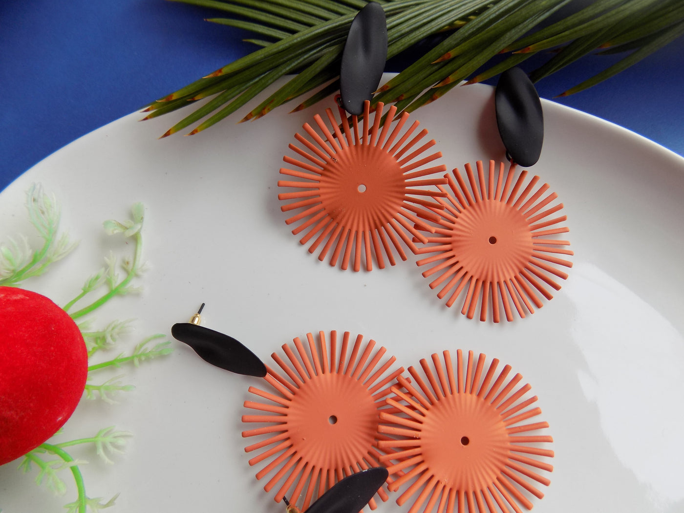 Metallic Orange Sun Flower Design Earrings