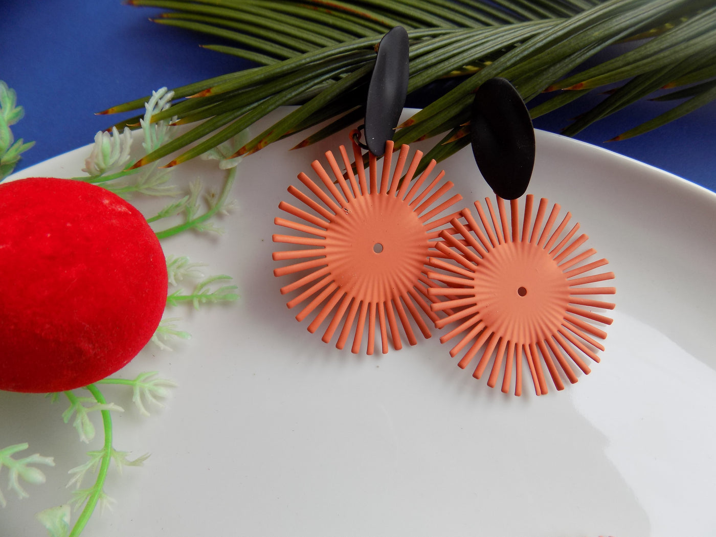 Metallic Orange Sun Flower Design Earrings