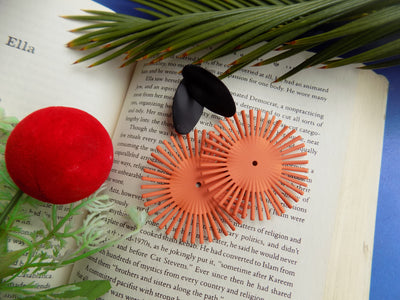 Metallic Orange Sun Flower Design Earrings