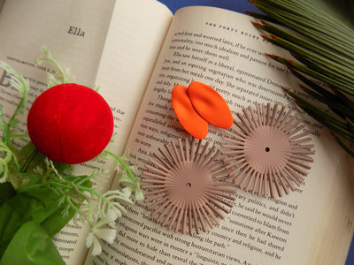 Metallic Orange Sun Flower Design Earrings