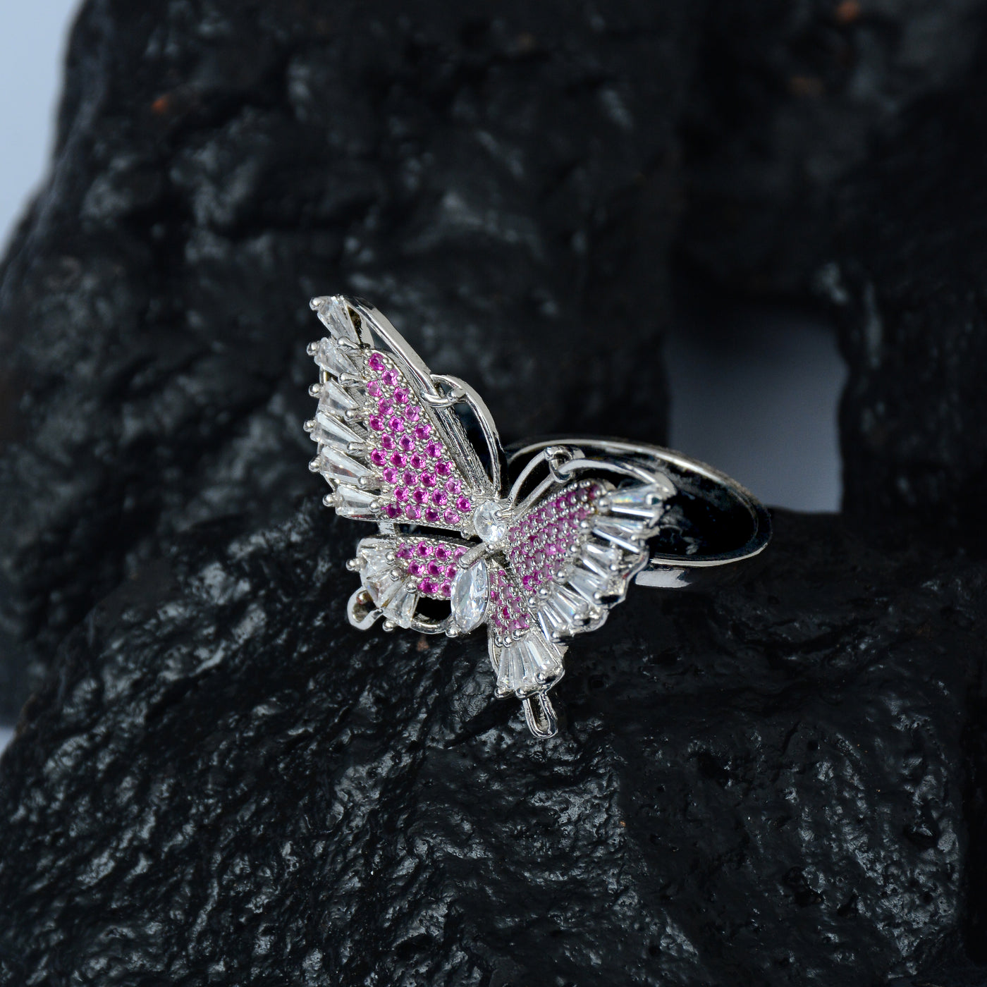 Colorful Butterfly AD Ring For Women Rose Gold Filled Alloy With CZ Inlaid