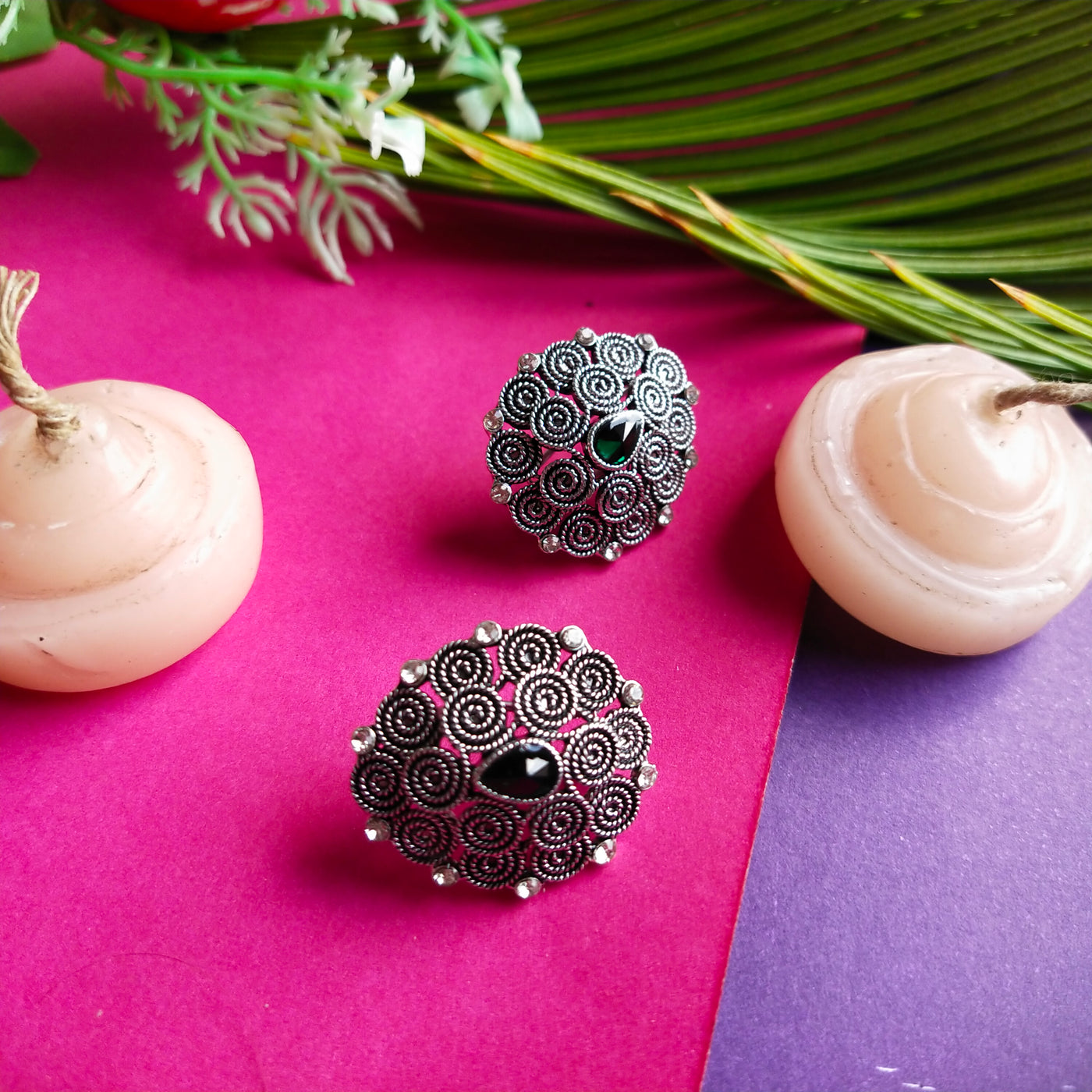 Beautiful Oxidized Green Stone Studs for women