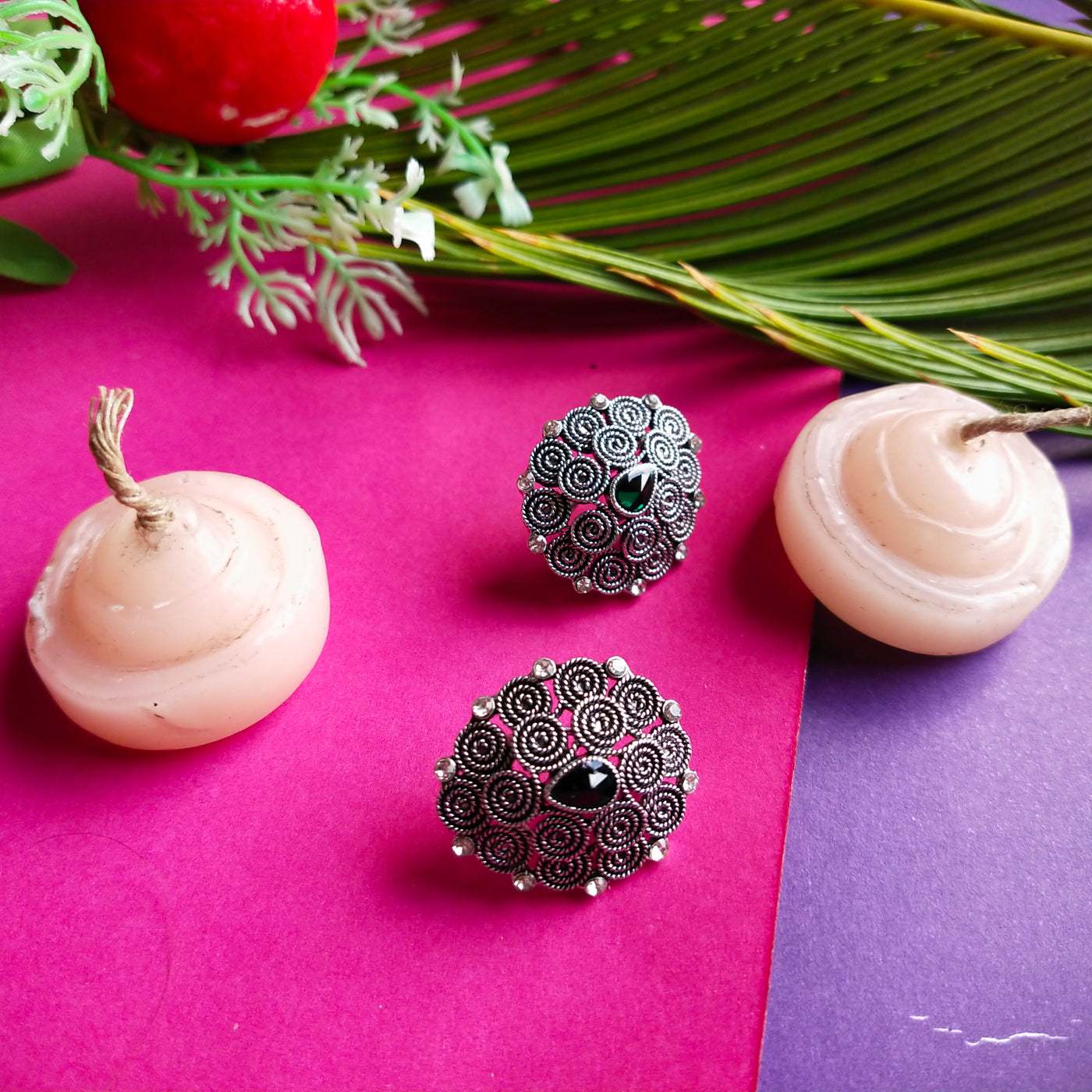 Beautiful Oxidized Green Stone Studs for women